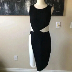 INC International Concepts Black & White Dress w/Cross Over Pleated Front-Size 6